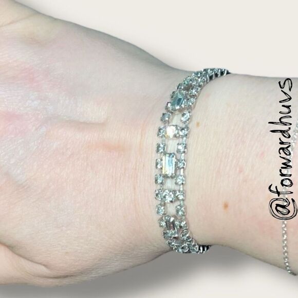 Vintage Rhinestone Double Strand Bracelet with Baguettes – 6 3/4” - Picture 3 of 11